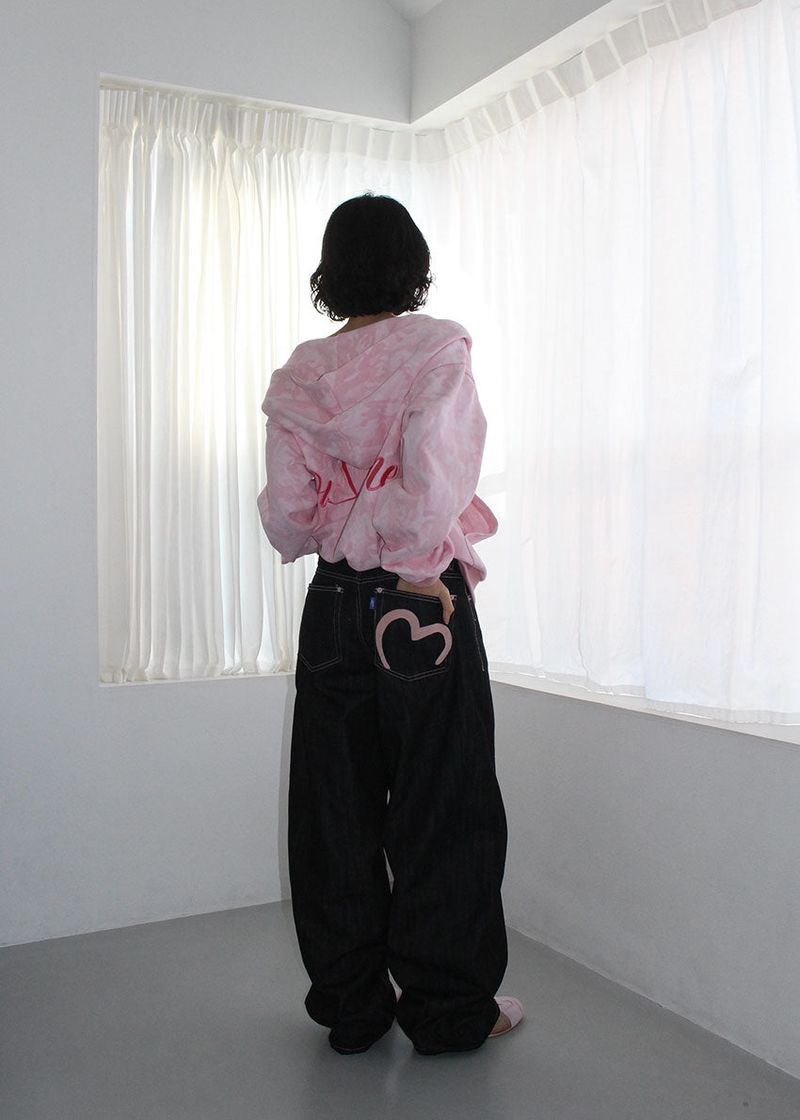 PINK HEART WIDE DENIM