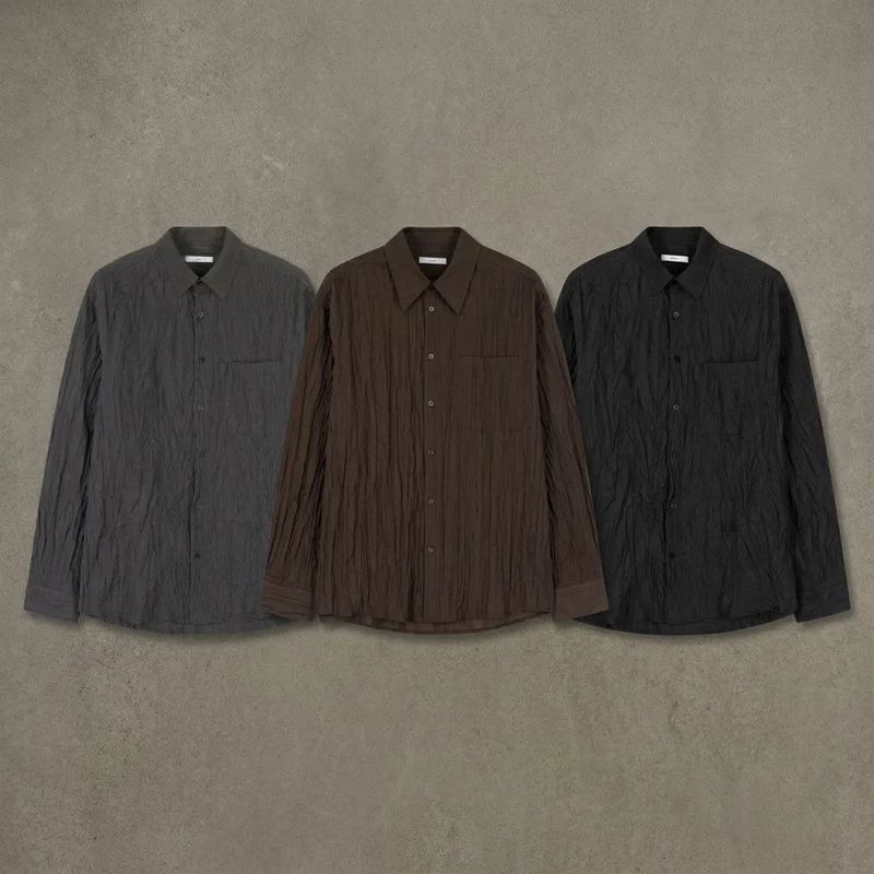Crinkled Sheen Drop-Shoulder Shirt