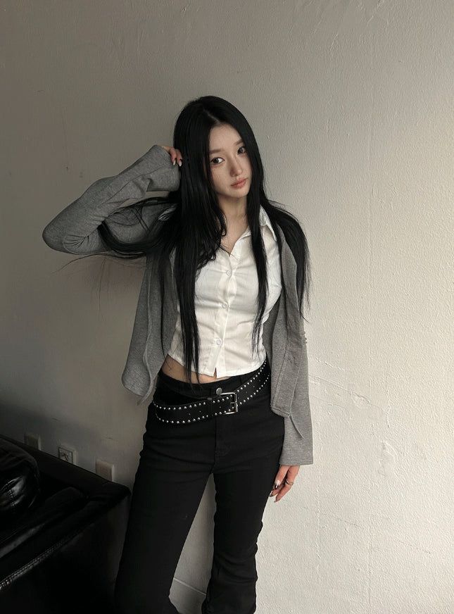 Crop Shirt Layered Cardigan SET