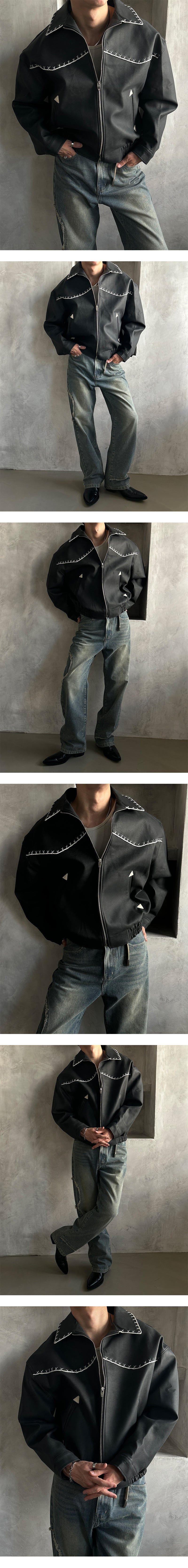 [PREMIUM][HANDMADE] Stitch western leather blouson(2color)