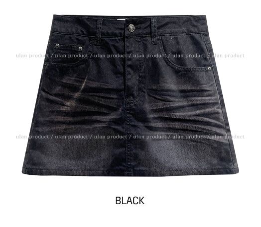 Tray Velvet Washed Denim Skirt