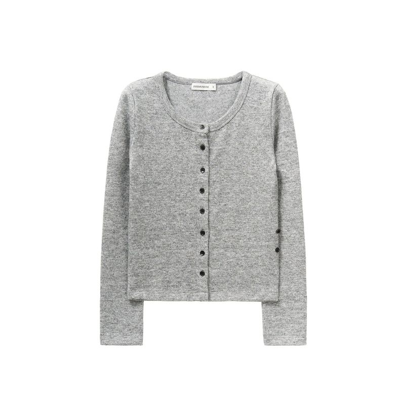 SIDE BUTTON POINT KNIT CARDIGAN (MELANGE GRAY)