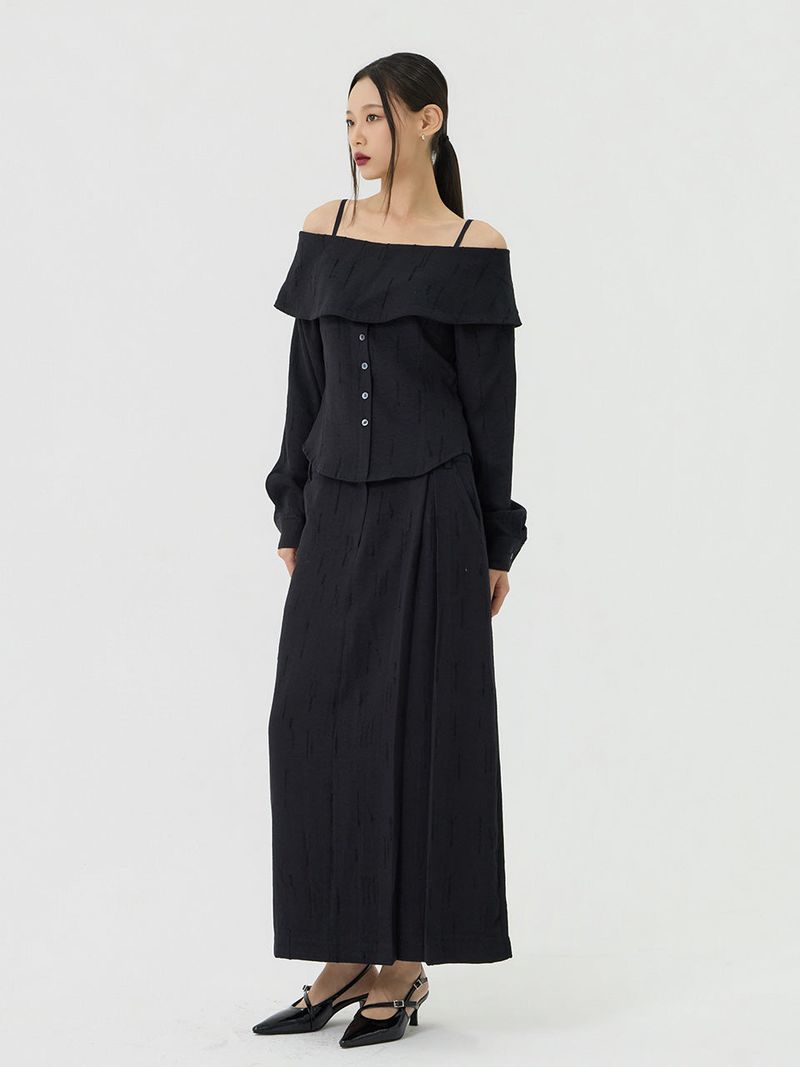 Scratch Low-Rise Long Skirt, Black