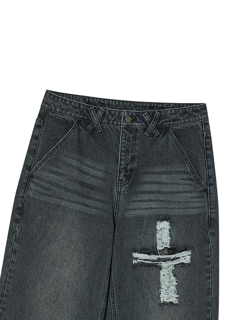 CROSS APLIQUE DENIM BLACK