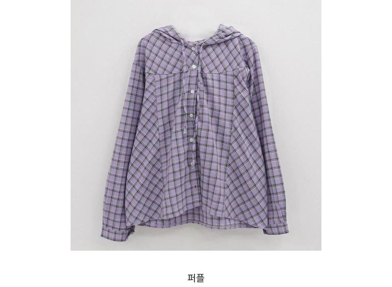 Cotton checked hooded shirt