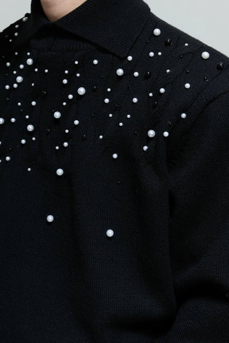 Pearl Embellished Cable Knit Sweater