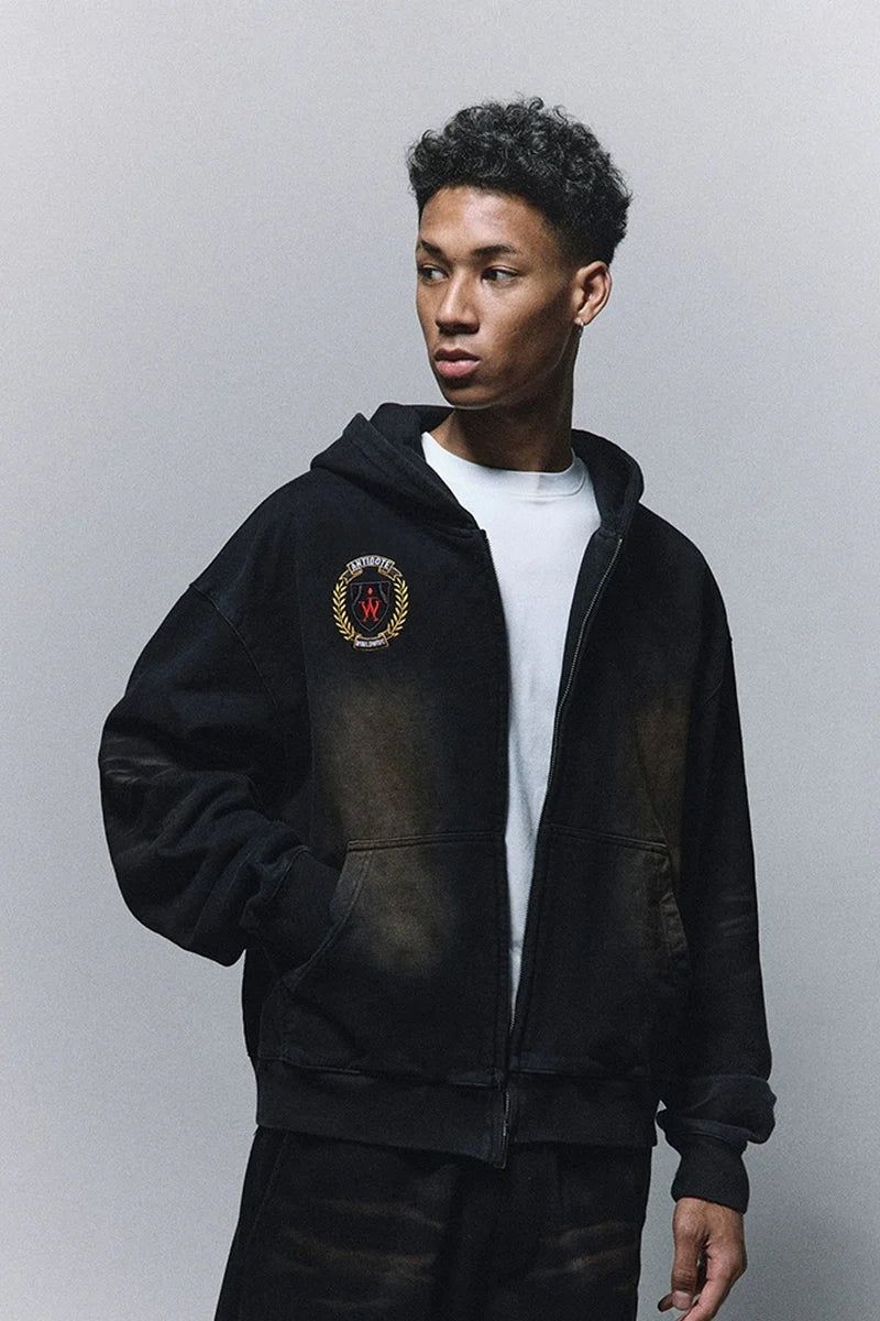 ANTIDOTE（アンチドート）の「Vintage Distressed Embroidered Zip Hoodie（Tops）」