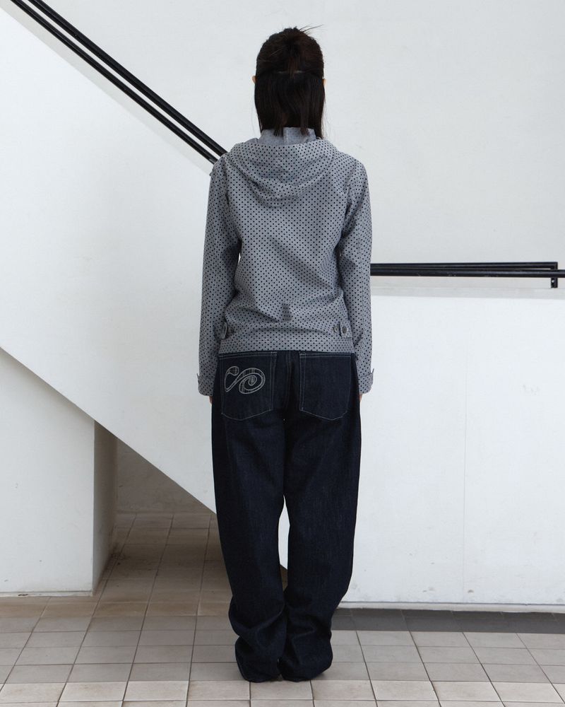 Dot Hooded Zip-Up Shirt Jacket