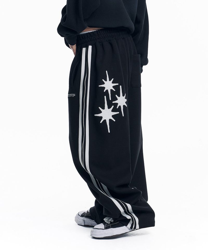 Star Piping Track Balloon Sweat Pants - Black