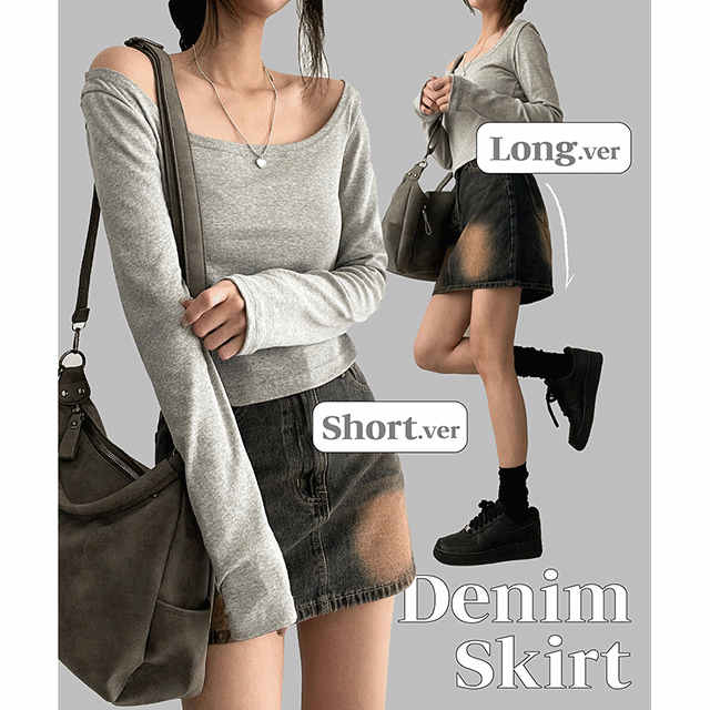 hijjoo（ハイチュー）の「[Short & Basic] [S-2XL] Brush-washed denim mini skirt（Skirts）」
