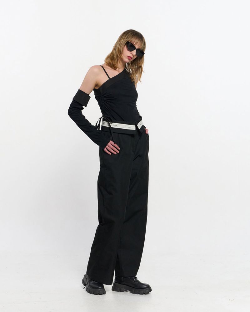  Fold Over Wide Slacks _ BLACK