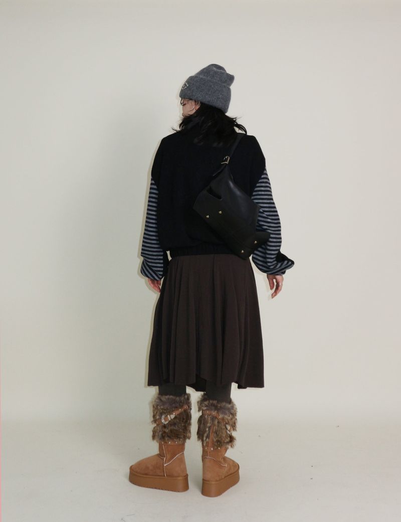 Hakata Stripe Coloring String Knitwear Zip-Up