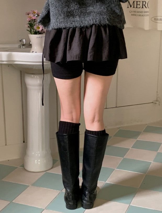Slit Layered Knit Skirt Pants (2color)