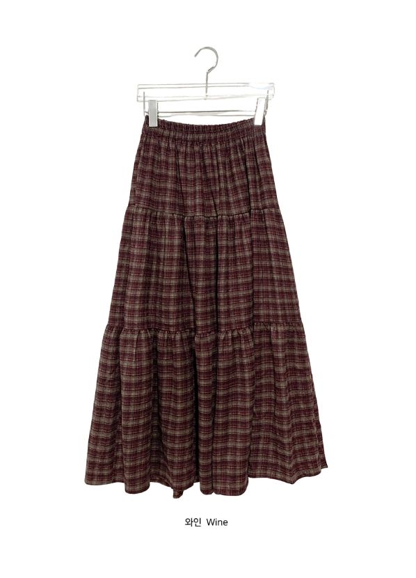 Talib Vintage Check Tiered Banding Long Skirt