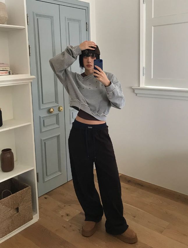 (Lining brushed) COLORBLOCK WAIST PANTS