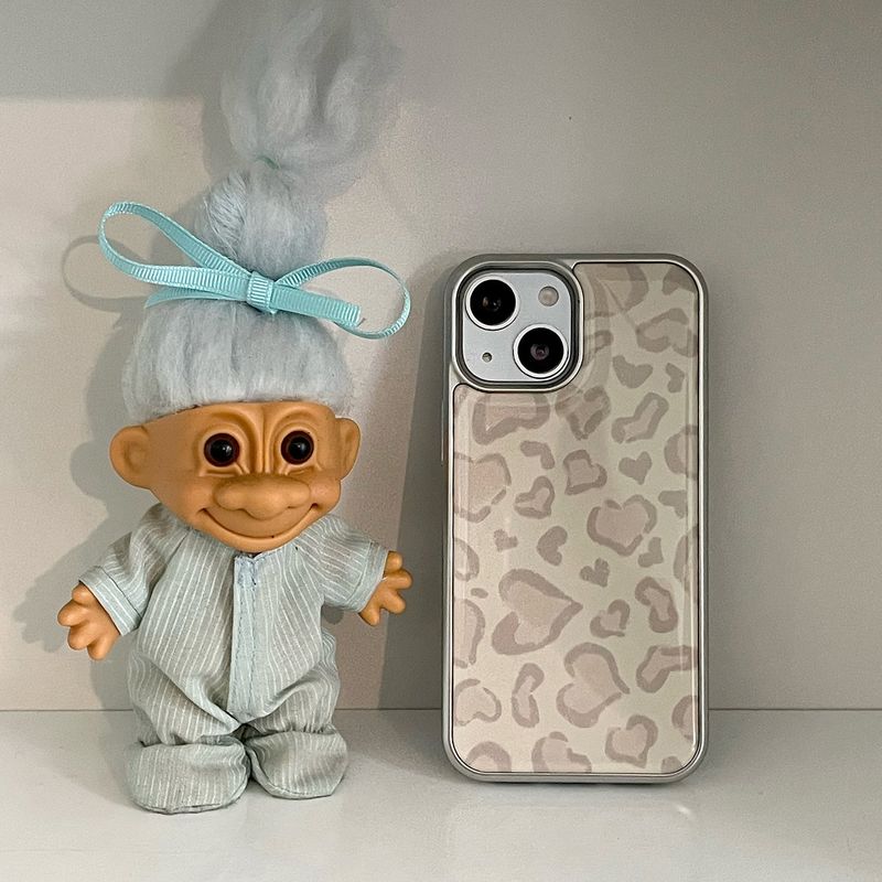 [MADE][Glass Silver Bumper Case] Heart Leopard Drawing Case ⋆ Beige