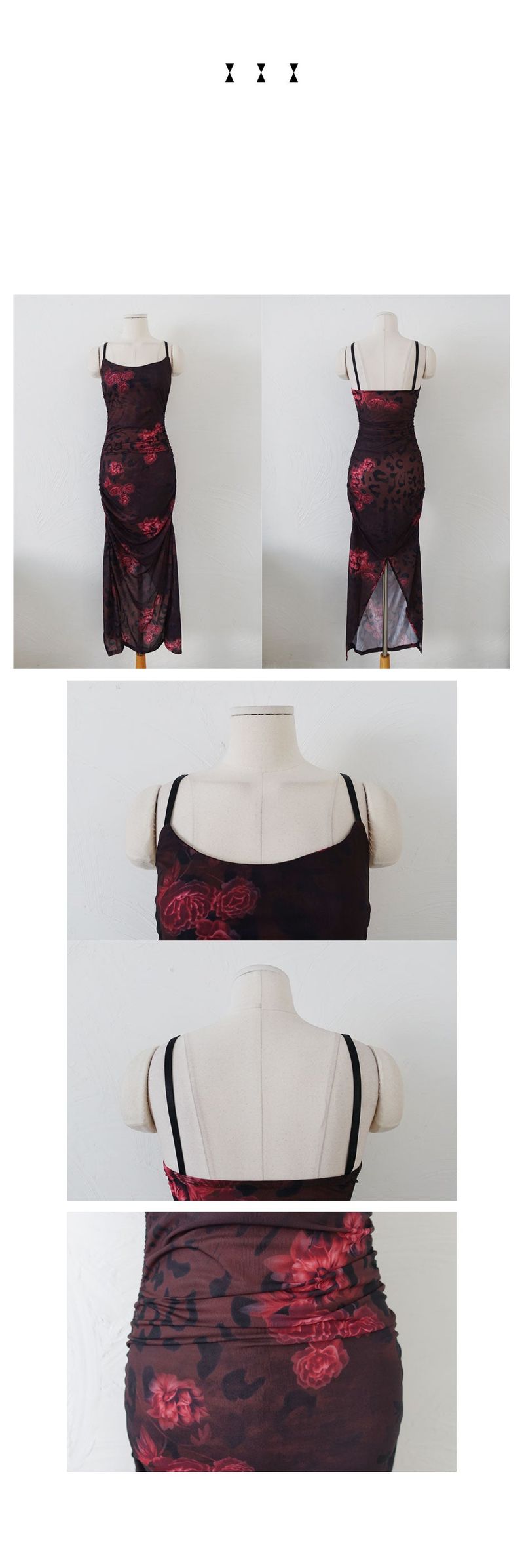 LEOPARD FLOWER SHIRRING SLIT DRESS
