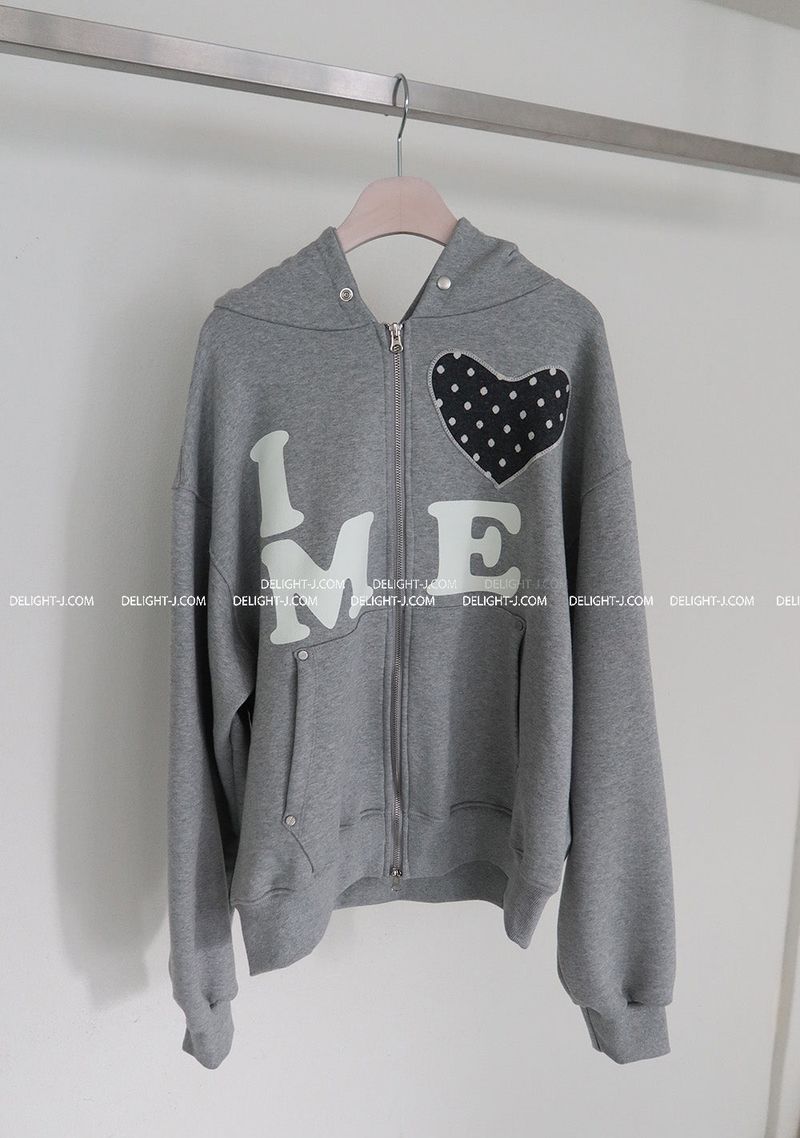 Heart patch oversized-fit hooded zip-up