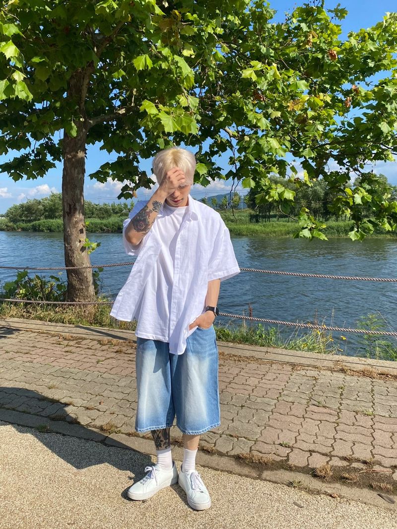 Sand denim half pants