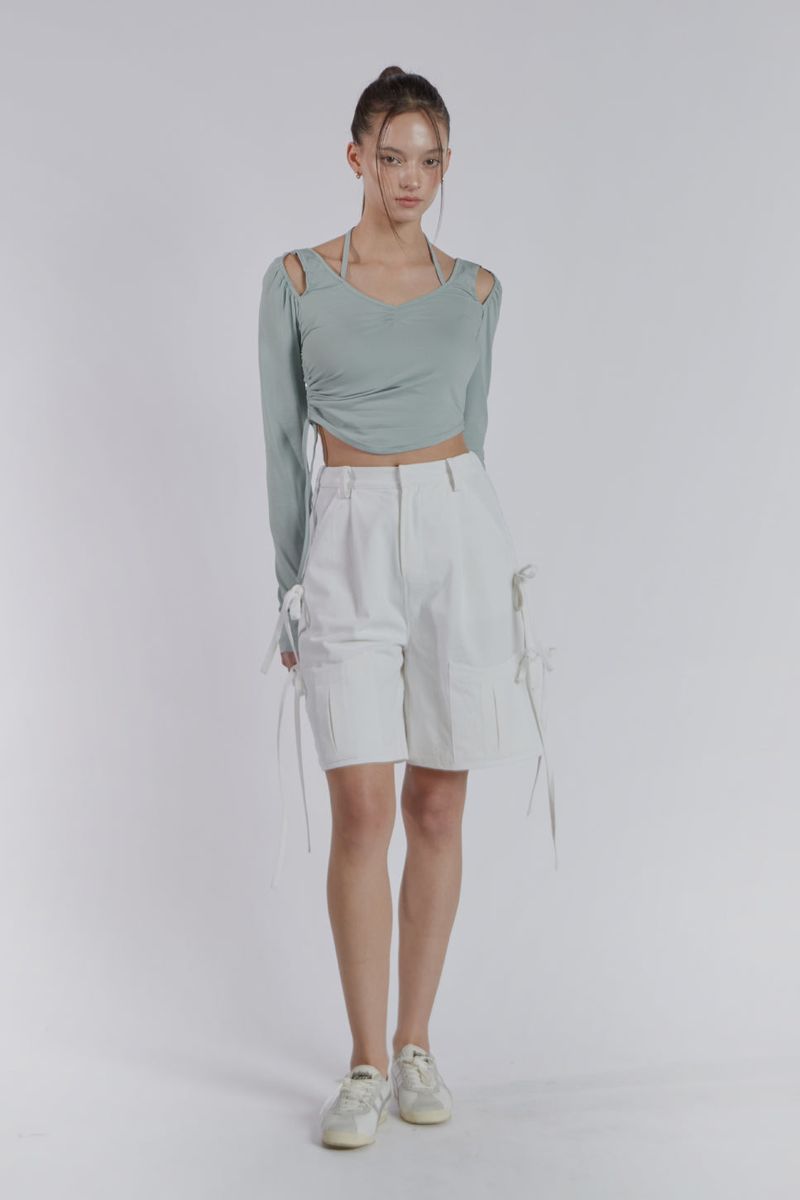 HALTER NECK SHIRRING TOP(MINT)