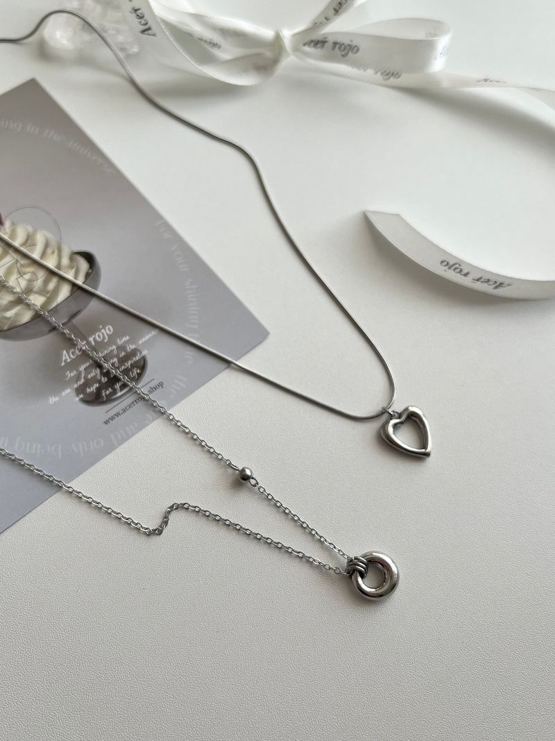 Hui Space Heart Stainless Steel Snake Strap Coin Layered Necklace