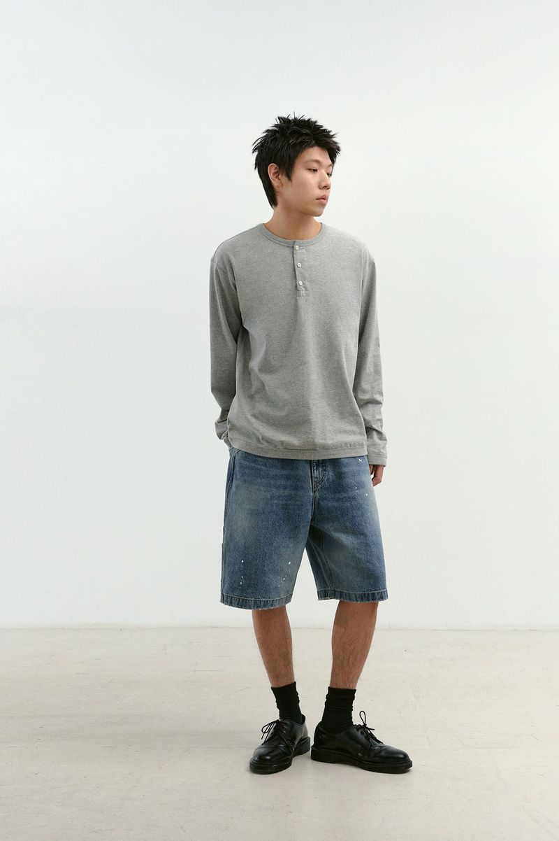 Aged Splatter Carpenter Denim Shorts(Washed Blue)
