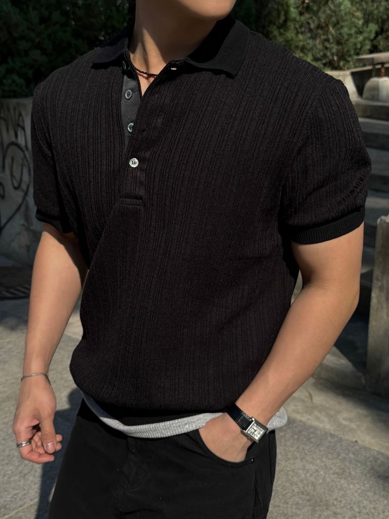 Texture collar knitwear short-sleeve