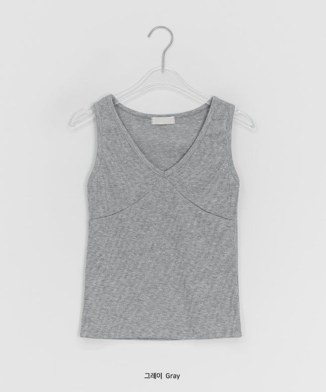 Toara Ribbed Diagonal Cut V-neck Sleeveless