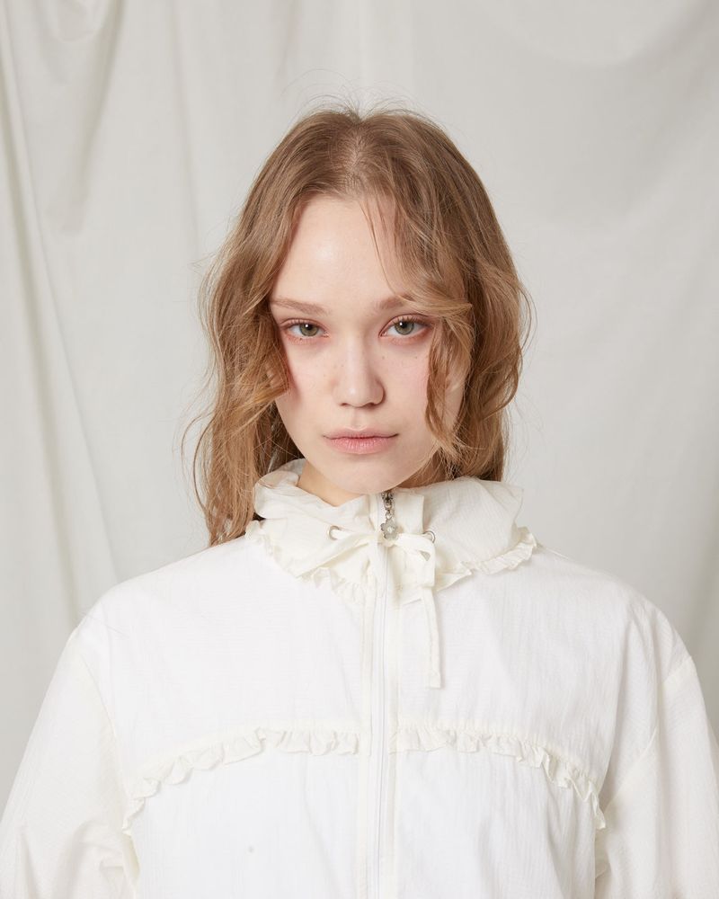 Sheer ruffle jacket / check white