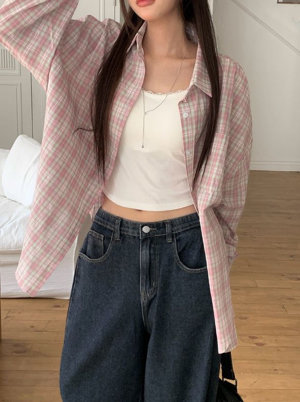 Coin Check Over Collar Shirt