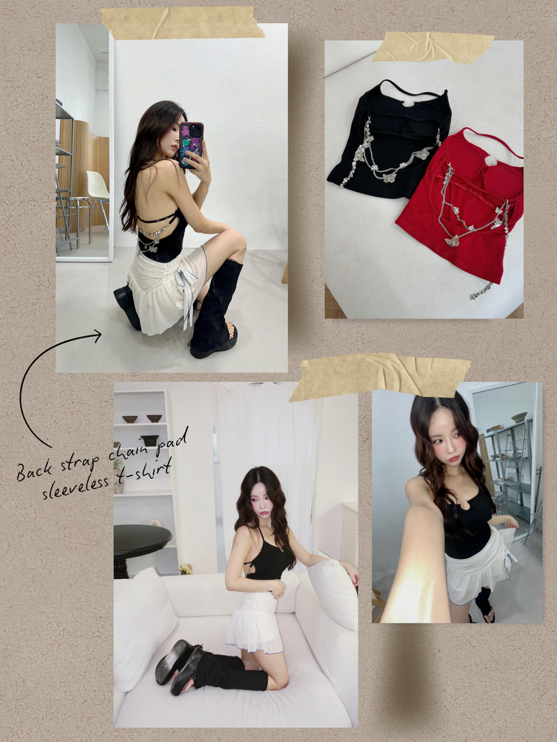Back strap chain pad sleeveless t-shirt