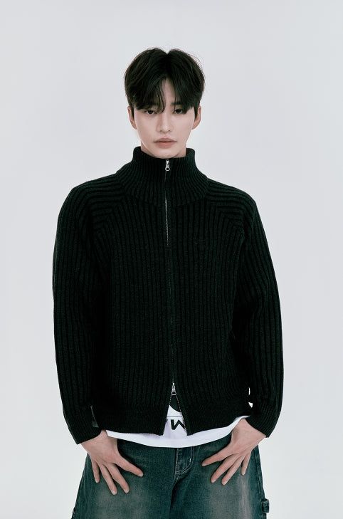 TWO TONE KNIT ZIP-UP