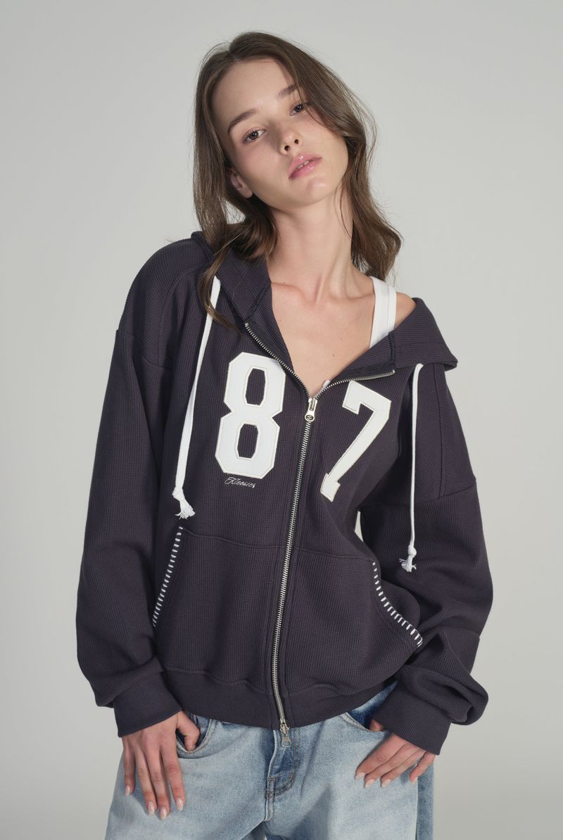 87 Waffle hooded zip-up, Navy