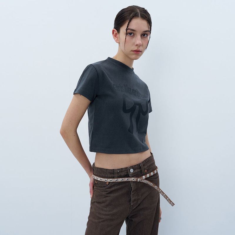 NCOVER(エンカバー)の「NEVER BREAK CROP TSHIRT-CHARCOAL(Tops)」