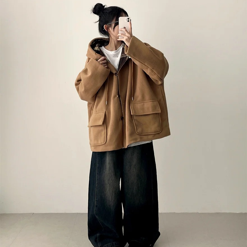 Heel double wool royal boxy pocket hooded coat 