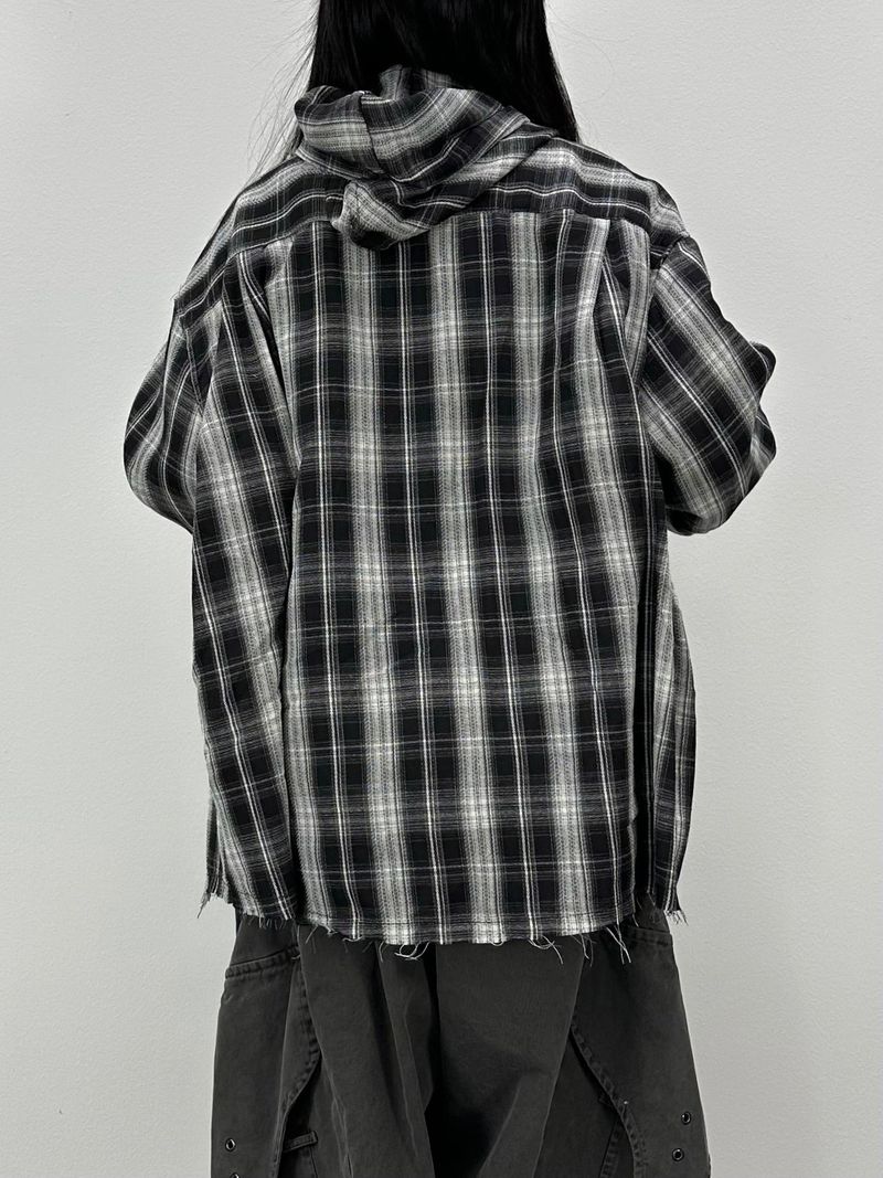 vely gingham hooded shirt
