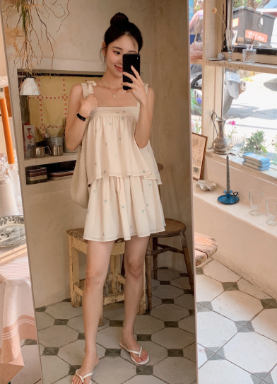 Flower Embroidery Flare Mini Skirt