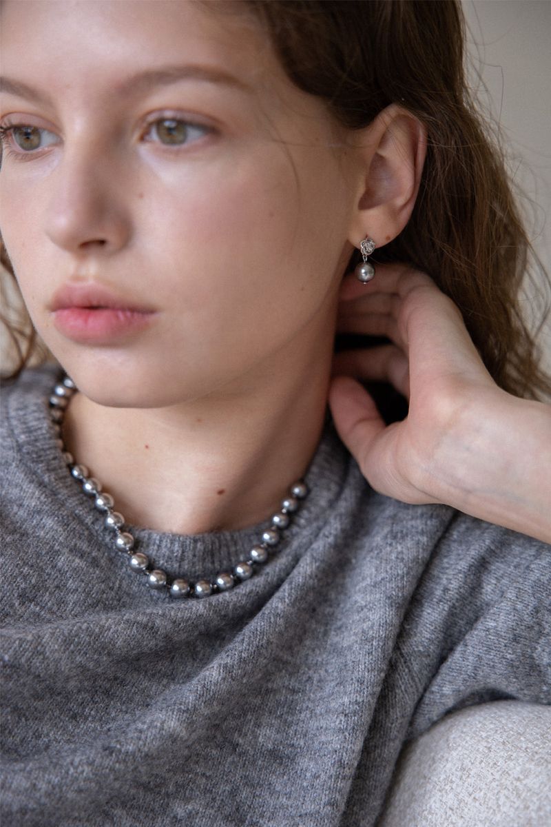 Rose and silver pearl drop earring
