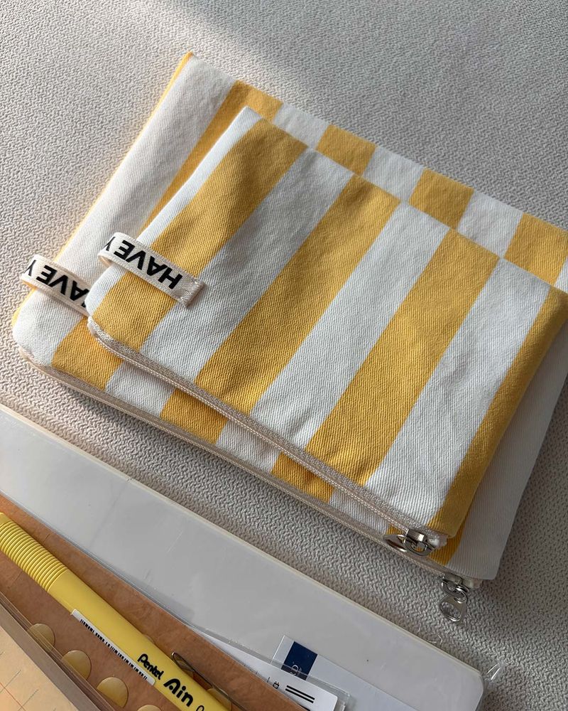 Wide stripe flat pouch - yellow , S size