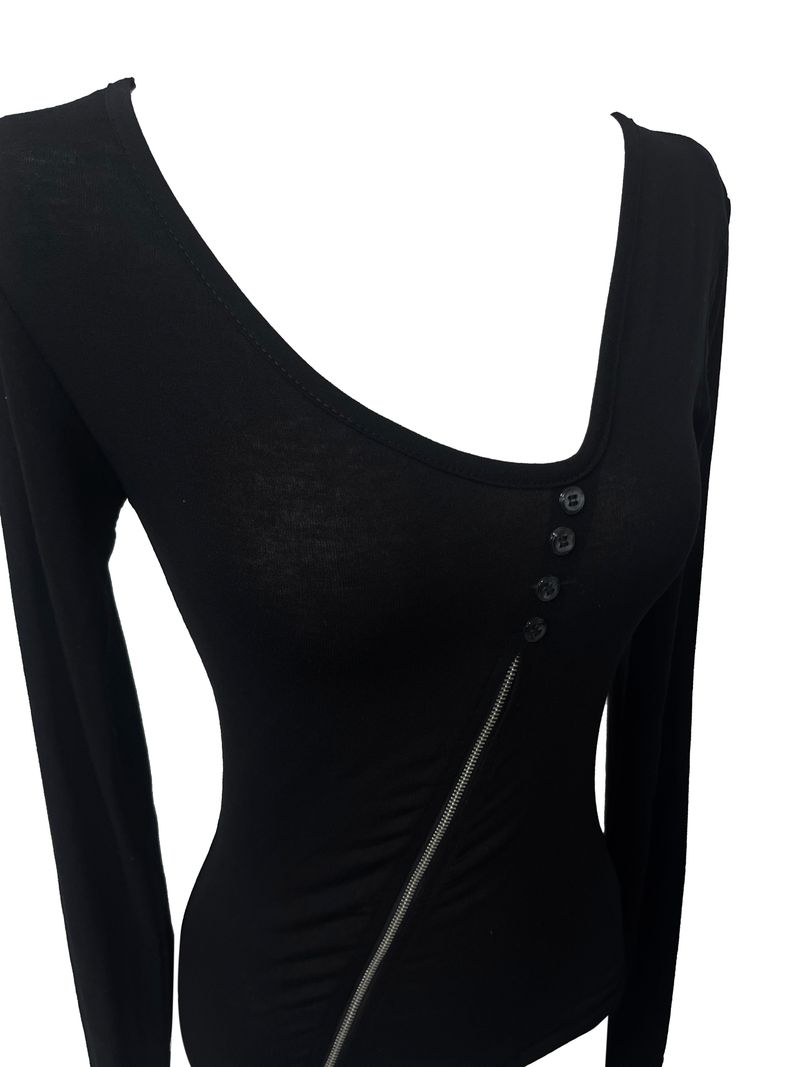 diagonal zipper button T (2color)