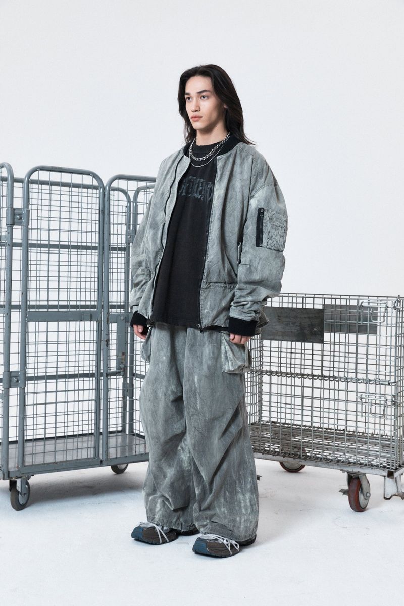 Tie Dye Wide Jogger Pants (GRAY)