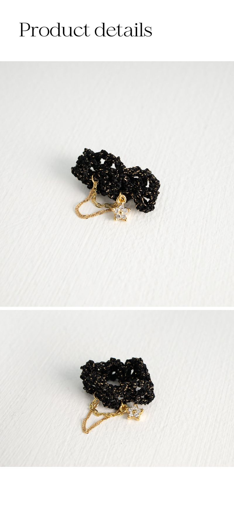 Black knit with chain layered ring