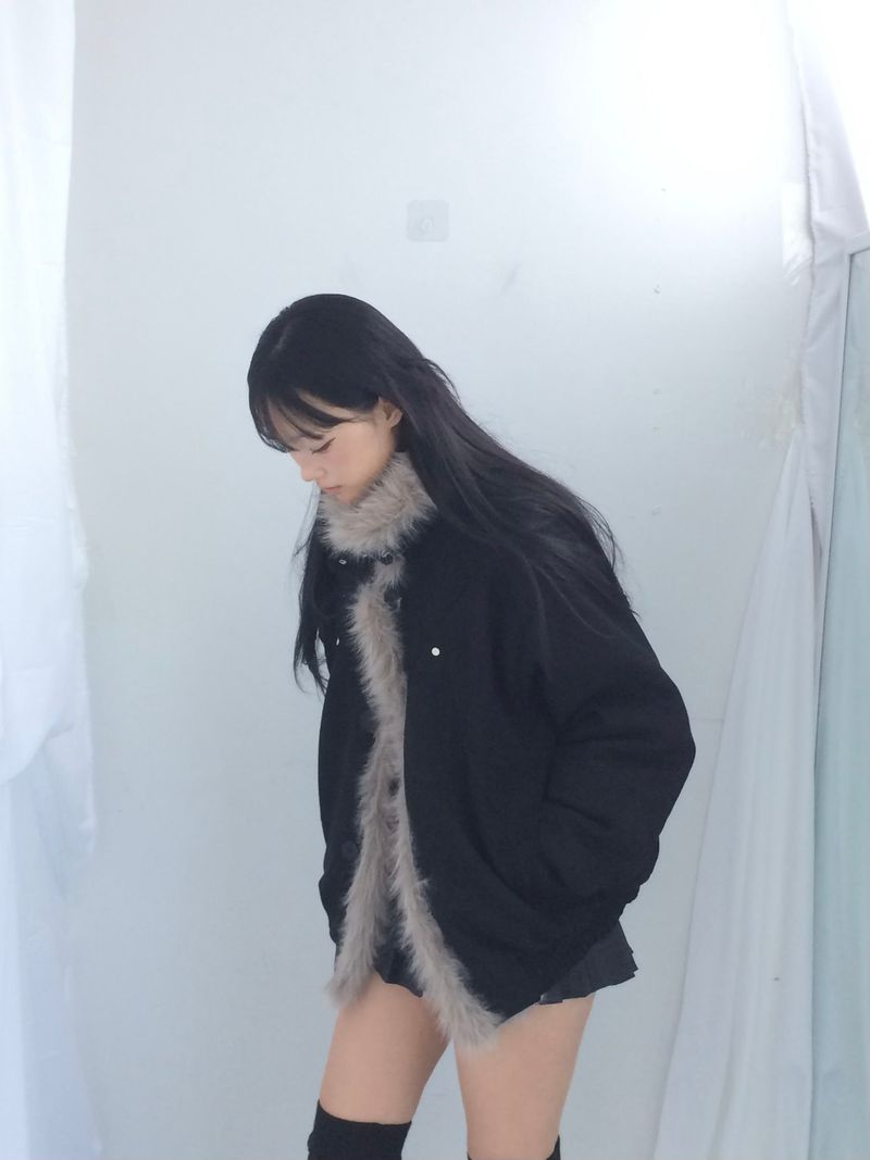 Milkfur high neck suede jumper