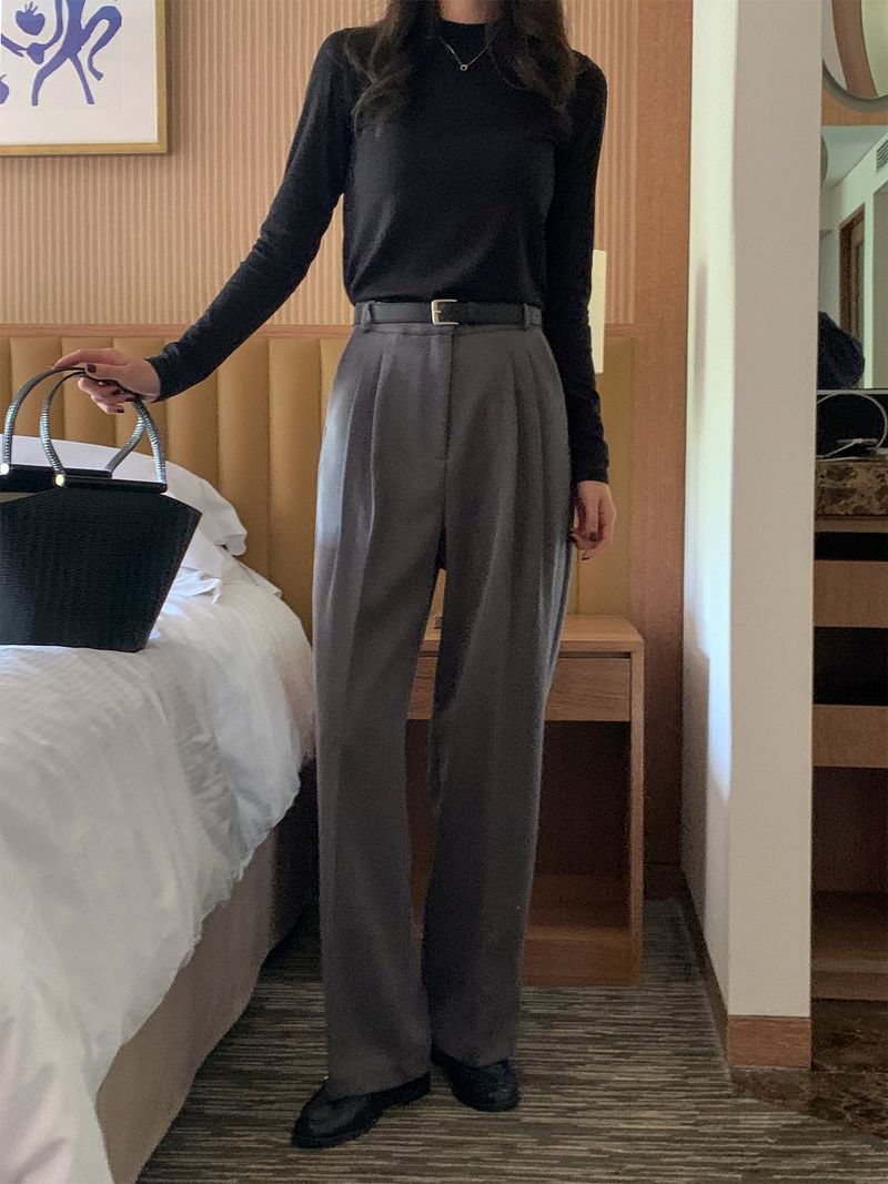 luch wool pintuck wide slacks