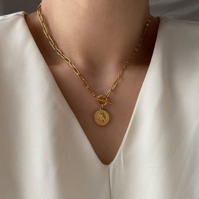 al Elizabethan coin toggle bar chain simple necklace