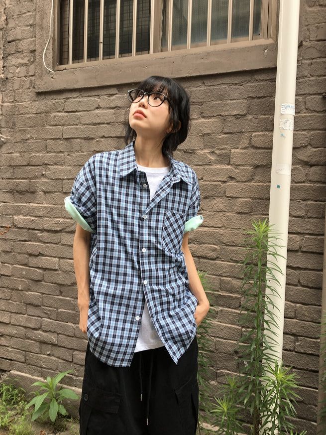 BAON（バオン）の「[unisex] モジュール ルーズフィット チェック ショート スリーブ シャツ（トップス）」