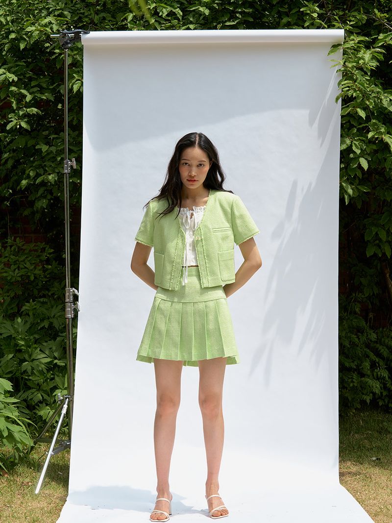Tweed pleats skirt (Light green)