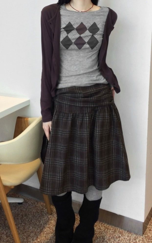 Glen check midi skirt