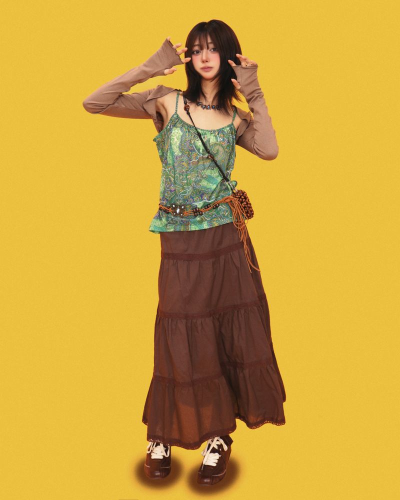 hippy wood long skirt