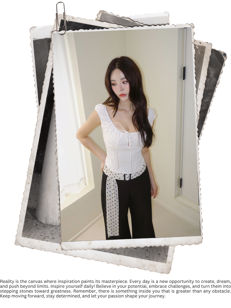 Dot Scarf Belt Long Slacks Pants